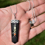CHARGED 7 Chakra Himalayan Black Tourmaline Crystal Perfect Pendant + 20" Chain