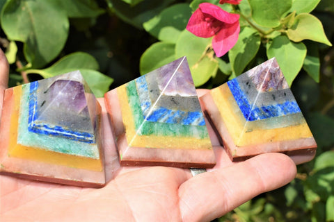 [1] Charged 2" 7 Chakra Pyramid Layered Crystals Healing Energy REIKI ~88g