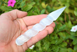 6" Spiral Faceted Selenite Crystal Massage Wand POWERFUL ENERGY by ZENERGY GEMS