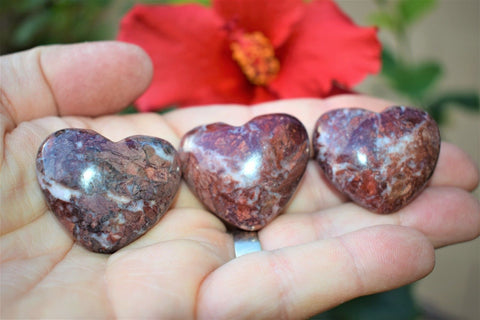 [1] MD Red Brecciated Jasper Crystal Puffy Heart Palm Stone Reiki ZENERGY GEMS