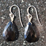 CHARGED Sterling Silver Black Tourmaline Crystal Earrings Faceted Oval DESIGNER